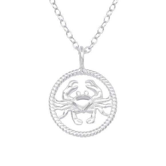 Sterling Silver Cancer Zodiac Sign Birth Necklace - Picture 1 of 7